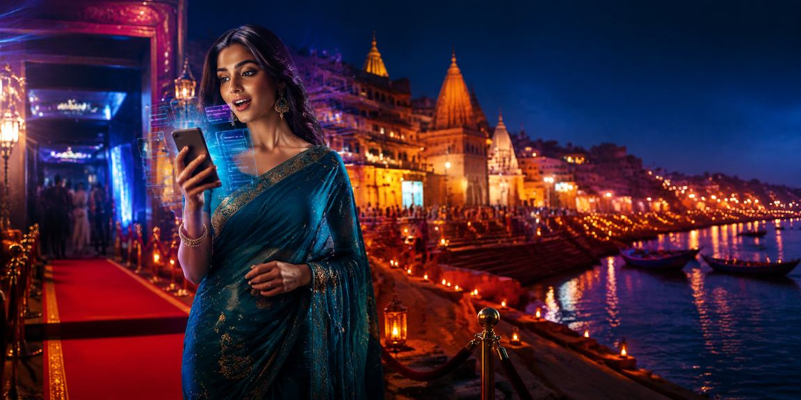 Indian player enjoying Teen Patti on mobile at twilight